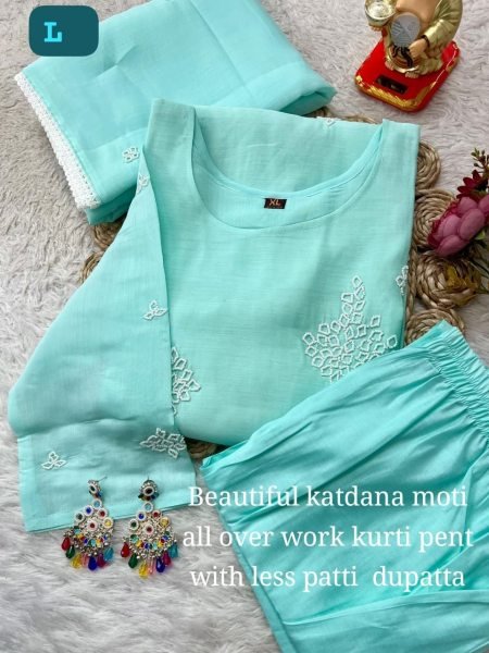 Bohemian Sky Blue Chanderi Suit Set with Lace Dupatta for Summer Wear  Straight Cut Long Kurtis