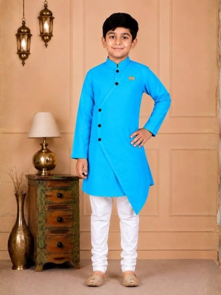 Bohemian Sky Blue Traditional Kids Kurta Pajama Set for Festive Wear Mens Wear