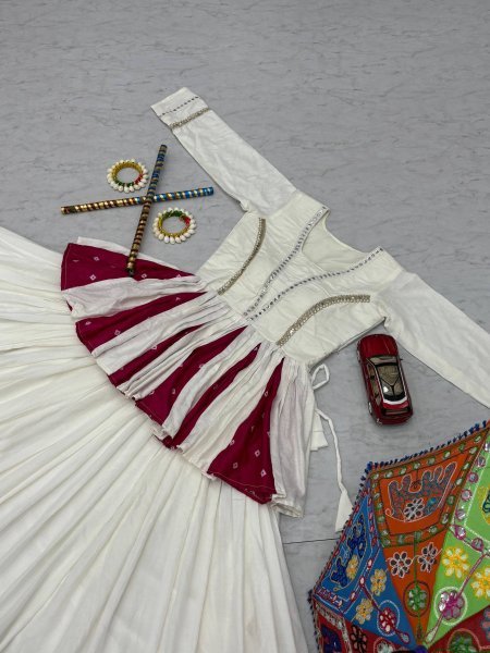 Bohemian White Elegant Navratri Pure Cotton Kediyu Lehenga Set for Navrati Collection  Navratri Lehnega Choli