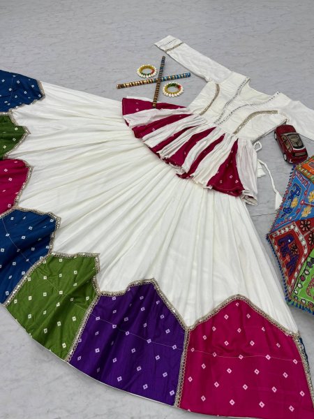 Bohemian White Elegant Navratri Pure Cotton Kediyu Lehenga Set for Navrati Collection  Navratri Lehnega Choli