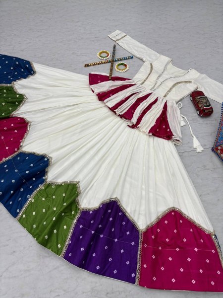 Bohemian White Elegant Navratri Pure Cotton Kediyu Lehenga Set for Navrati Collection  Navratri Lehnega Choli