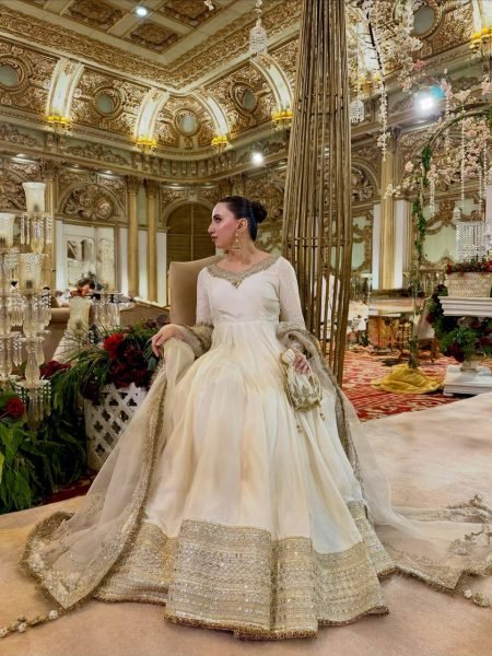 Bohemian White Vichitra Anarkali with 3 5 Meter Flair and Embroidered Dupatta at Wholesale Rate Ready To Wear Collection