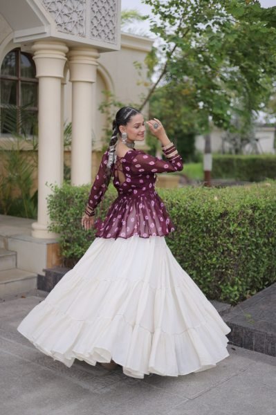 Bohemian Wine Kora Cotton Lehenga with Kutchi Gamthi Patchwork Top at Manufacturer  Navratri Lehnega Choli