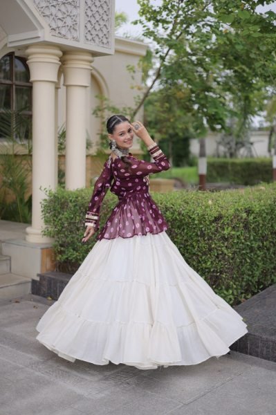 Bohemian Wine Kora Cotton Lehenga with Kutchi Gamthi Patchwork Top at Manufacturer  Navratri Lehnega Choli