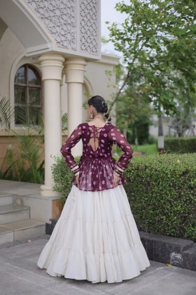 Bohemian Wine Kora Cotton Lehenga with Kutchi Gamthi Patchwork Top at Manufacturer  Navratri Lehnega Choli