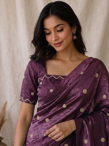Bohemian Wine Soft Candy Crush Saree with Pearl Cutdana Handwork Sarees 