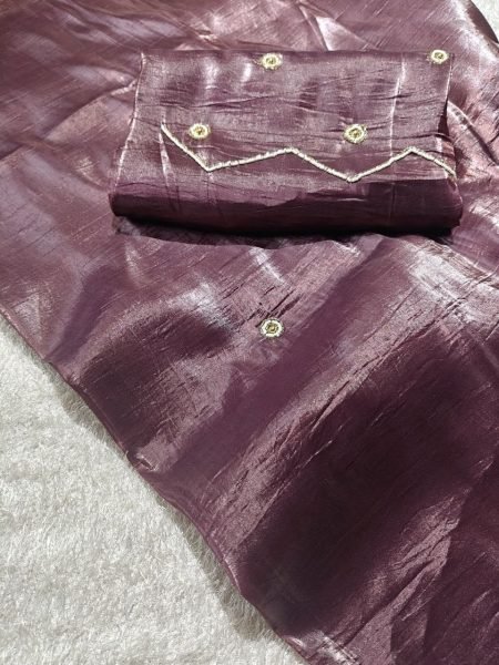 Bohemian Wine Soft Candy Crush Saree with Pearl Cutdana Handwork Silk Sarees Wholesale