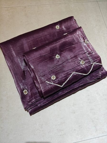 Bohemian Wine Soft Candy Crush Saree with Pearl Cutdana Handwork Silk Sarees Wholesale