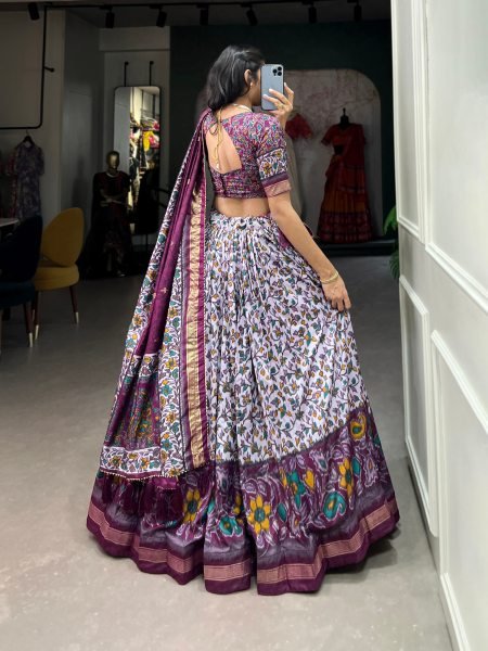 Bohemian Wine Stitched Tusser Silk Lehenga with 3 Meter Flair and Foil Work Designer Lehenga Choli