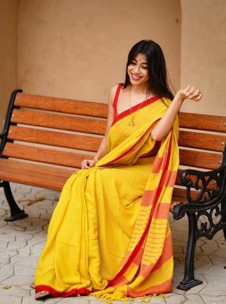 Bohemian Yellow Designer Linen Cotton Saree with Digital Print and Matching Blouse at Wholesale Rate Printed Cotton Sarees Wholesale