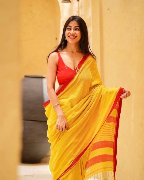Bohemian Yellow Designer Linen Cotton Saree with Digital Print and Matching Blouse at Wholesale Rate Printed Cotton Sarees Wholesale