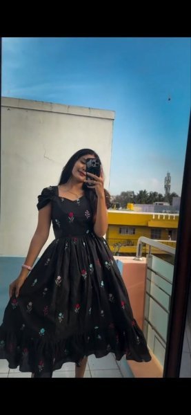 Boho-Chic Black Sleeveless Dress with Multi-Color Floral Embroidery Western Ladies Top Wholesale