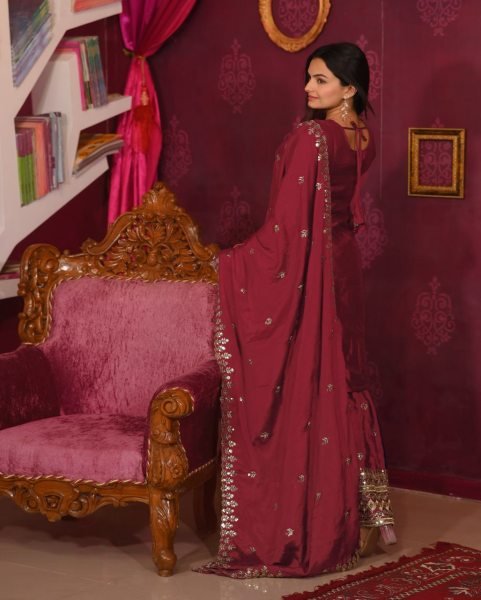 Bold and Beautiful  Red Chinon Sharara Suit with Mirror Work & Heavy Embroidery for Women Ready To Wear Collection