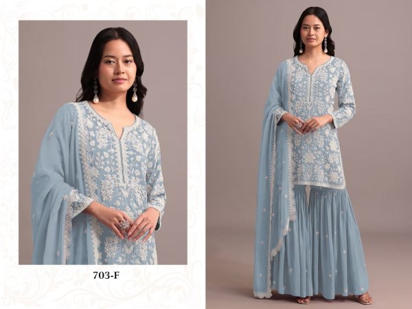 Bold Baby Blue Elegant Georgette Suit with Heavy Net Dupatta for Party Wear Sharara Set