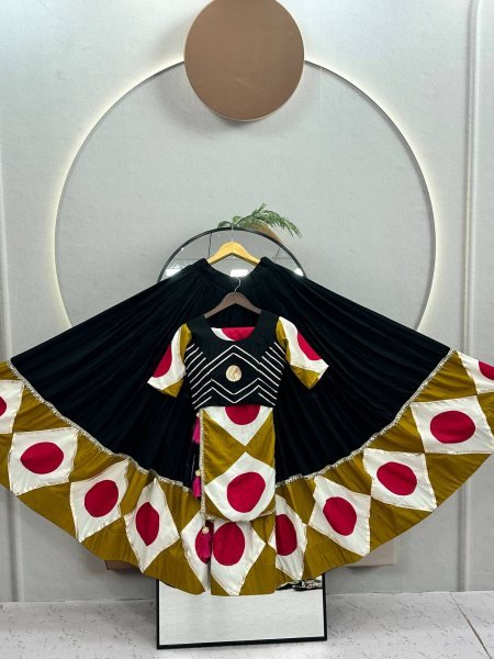Bold Black Cotton Navratri Lehenga Choli with Gota Patti Work and 6 Meter Flair For Reseller  Navratri Lehnega Choli