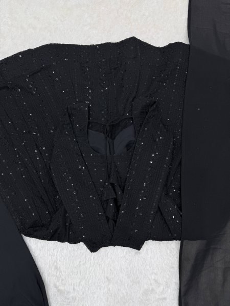 Bold Black Fox Georgette Lucknowi Embroidered Anarkali Gown Set with Ruffle Dupatta Ready To Wear Collection