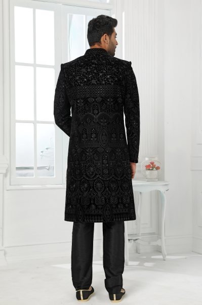 Bold Black Mens Ethnic Set with Art Silk Jacket for Luxury Collection Kurta Pajama Wholesale
