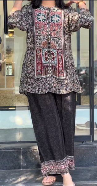 Bold Black Pure Natural Crepe Top and Palazzo Co Ord Set for Everyday CO ORD Sets