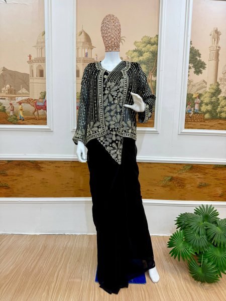 Bold Black Ready to Wear Saree with Designer Embroidered Blouse For Party Wear Ready To Wear Saree 