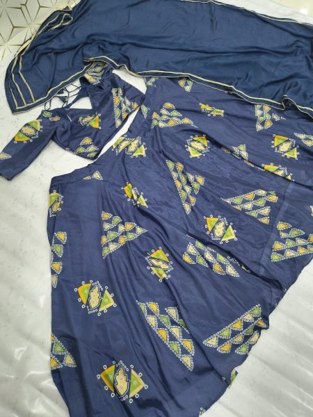Bold Blue Chinon Silk Digital Printed Lehenga Choli with Dupatta at Wholesale Rate Designer Lehenga Choli
