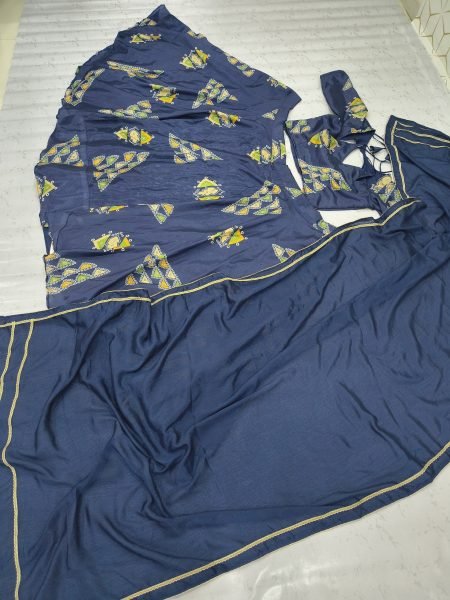 Bold Blue Chinon Silk Digital Printed Lehenga Choli with Dupatta at Wholesale Rate Designer Lehenga Choli