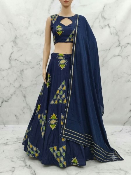 Bold Blue Chinon Silk Digital Printed Lehenga Choli with Dupatta at Wholesale Rate Designer Lehenga Choli