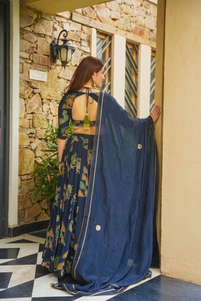 Bold Blue Chinon Silk Digital Printed Lehenga Choli with Dupatta at Wholesale Rate Designer Lehenga Choli