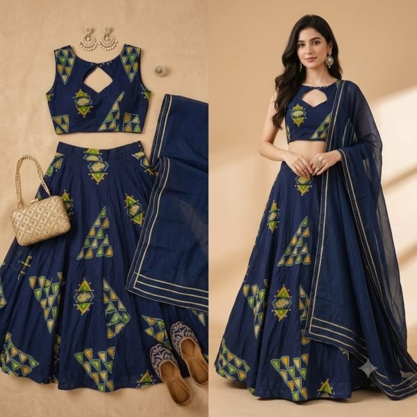 Bold Blue Chinon Silk Digital Printed Lehenga Choli with Dupatta at Wholesale Rate Designer Lehenga Choli