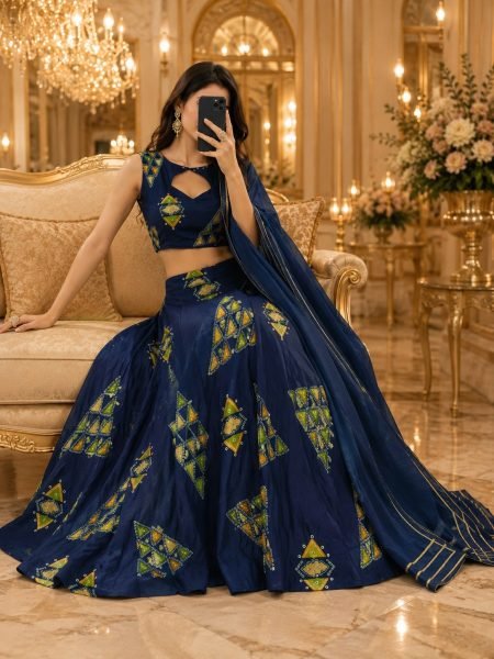 Bold Blue Chinon Silk Digital Printed Lehenga Choli with Dupatta at Wholesale Rate Designer Lehenga Choli