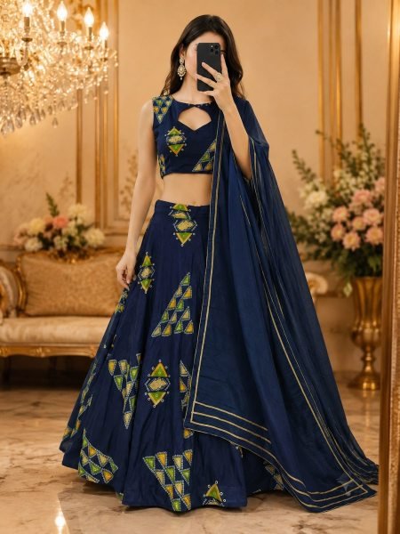 Bold Blue Chinon Silk Digital Printed Lehenga Choli with Dupatta at Wholesale Rate Designer Lehenga Choli