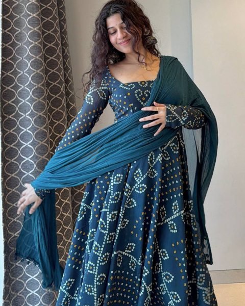 Bold Blue Faux Georgette Digital Printed Gown with Pant and Dupatta Set For Rakhi Ready To Wear Collection
