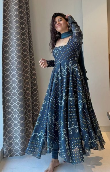Bold Blue Faux Georgette Digital Printed Gown with Pant and Dupatta Set For Rakhi Ready To Wear Collection
