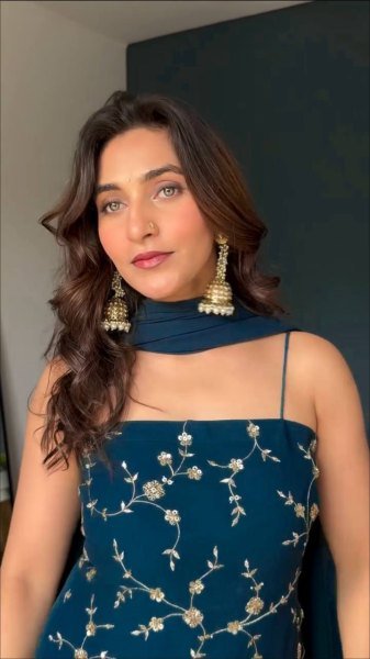 Bold Blue Flux Georgette Embroidered Top with Fully Stitched Plazzo at Wholesale Ready To Wear Collection