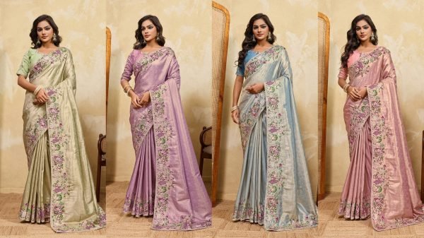 Bold Blue Soft Silk Saree with Heavy Embroidered Blouse for Bridal Functions Designer Wedding Sarees Wholesale