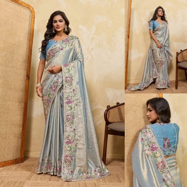 Bold Blue Soft Silk Saree with Heavy Embroidered Blouse for Bridal Functions Designer Wedding Sarees Wholesale