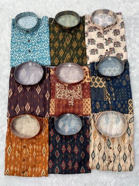 Bold Cream Designer Cotton Print Short Kurta for Men at Wholesale Rate Mens Short Kurta