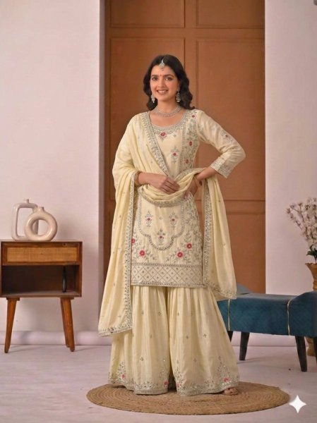 Bold Cream Natural Crepe Suit Collection for Boutique and Reseller Buyers Ready To Wear Collection