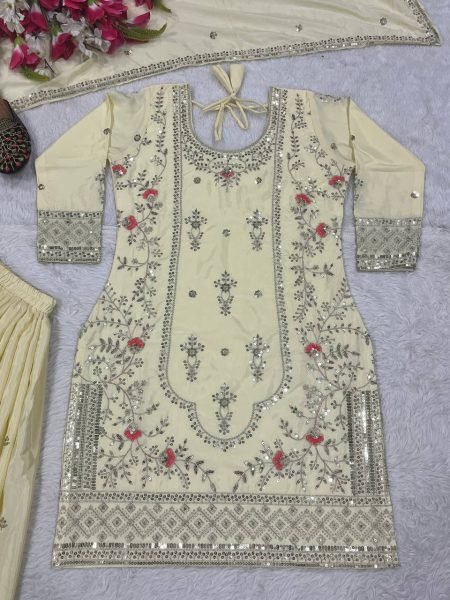 Bold Cream Natural Crepe Suit Collection for Boutique and Reseller Buyers Ready To Wear Collection
