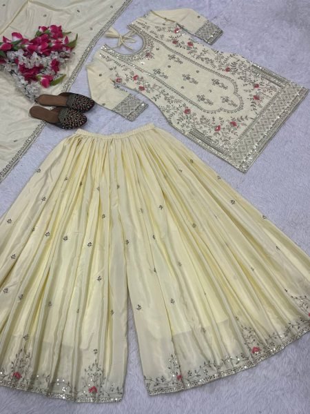 Bold Cream Natural Crepe Suit Collection for Boutique and Reseller Buyers Ready To Wear Collection