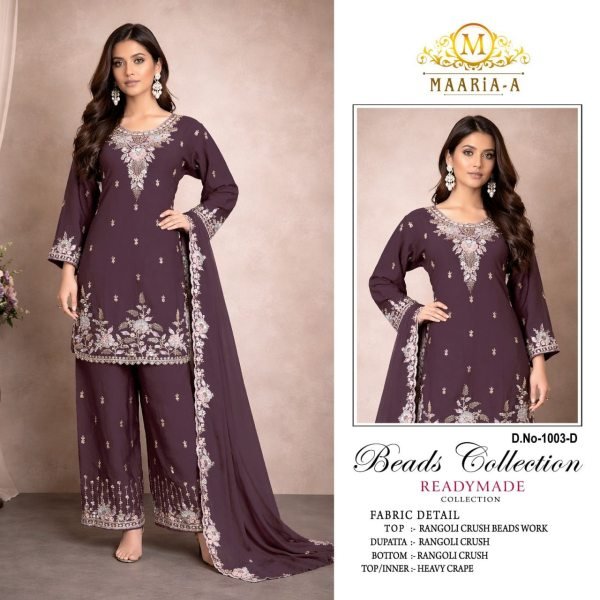 Bold Dusty Mauve Rangoli Crush Suit with Embroidered Palazzo and Dupatta Designer Plazzo Salwar Suits Wholesale