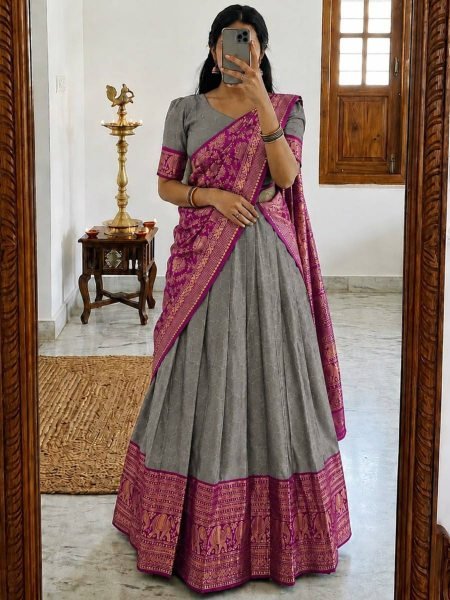 Bold Gey Festive Heavy Lichi Silk Lehenga Choli with Premium Banarasi Dupatta 