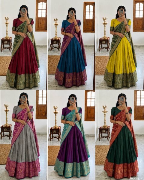 Bold Gey Festive Heavy Lichi Silk Lehenga Choli with Premium Banarasi Dupatta Half Saree Lehenga