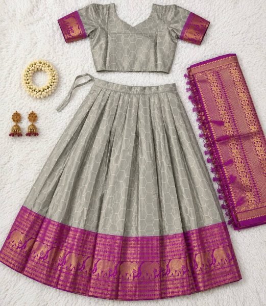 Bold Gey Festive Heavy Lichi Silk Lehenga Choli with Premium Banarasi Dupatta Half Saree Lehenga