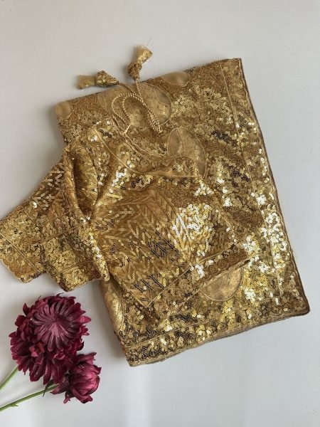 Bold Golden Designer Butterfly Net Saree with Heavy Front and Back Embroidered Blouse Bollywood Fancy Sarees Wholesale