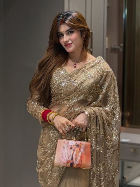 Bold Golden Designer Butterfly Net Saree with Heavy Front and Back Embroidered Blouse Bollywood Fancy Sarees Wholesale