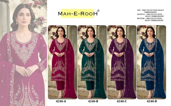Bold Green Velvet Top Bottom Dupatta Set with Codding and Embroidery Work at Wholesale Rate Pakistani Suits Wholesale