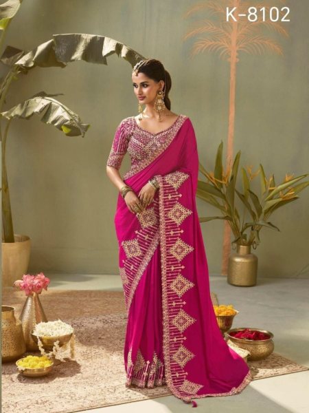 Bold Hot Pink Premium Kasva Silk Saree Collection with Elegant Gota Patti Work Sarees 
