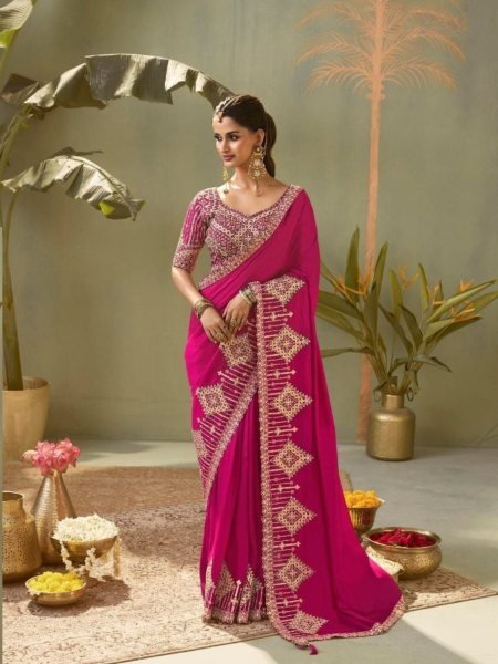 Bold Hot Pink Premium Kasva Silk Saree Collection with Elegant Gota Patti Work Sarees 