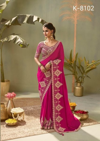 Bold Hot Pink Premium Kasva Silk Saree Collection with Elegant Gota Patti Work Silk Sarees Wholesale
