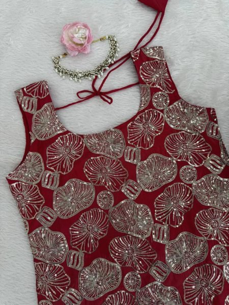 Bold Maroon Simmer Silk Top Sharara Set with Embroidery And Lace Border Dupatta Ready To Wear Collection